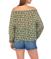 Vince Camuto Woven Printed Off-The-Shoulder Long Sleeve Button Front Blouse