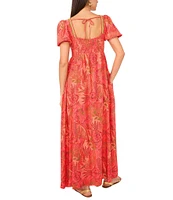 Vince Camuto Woven Floral Print Square Neck Short Puff Sleeve Maxi Dress