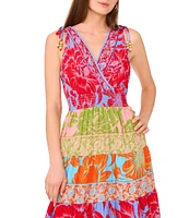 Vince Camuto Woven Printed Surplice V-Neck Tiered Blouson Maxi Dress