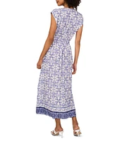 Vince Camuto Woven Printed V-Neck Cap Sleep Tie Front Maxi Wrap Dress