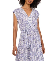 Vince Camuto Woven Printed V-Neck Cap Sleep Tie Front Maxi Wrap Dress