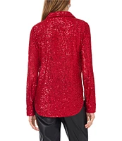 Vince Camuto Woven Sequin Point Collar Long Sleeve Button Front Shirttail Blouse