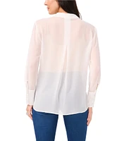 Vince Camuto Woven Sheer Chiffon Rhinestone Point Collar Long Sleeve Button Front Hi-Low Shirttail Blouse