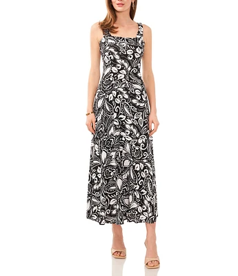 Vince Camuto Woven Sleeveless Square Neckline Tiered Maxi Dress