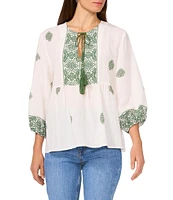 Vince Camuto Woven Split Round Neck 3/4 Sleeve Peasant Blouse