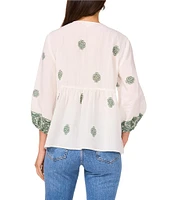 Vince Camuto Woven Split Round Neck 3/4 Sleeve Peasant Blouse