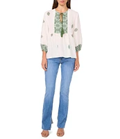 Vince Camuto Woven Split Round Neck 3/4 Sleeve Peasant Blouse