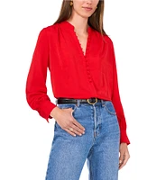 Vince Camuto Woven Split V-Neck Long Cuffed Sleeve Button-Front Shirttail Blouse