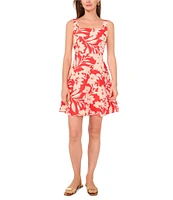 Vince Camuto Woven Square Neck Sleeveless Floral Print A-Line Dress