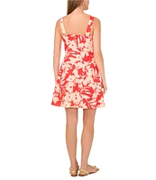 Vince Camuto Woven Square Neck Sleeveless Floral Print A-Line Dress