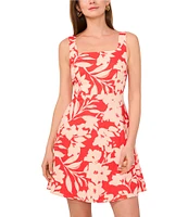 Vince Camuto Woven Square Neck Sleeveless Floral Print A-Line Dress