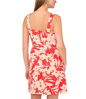 Vince Camuto Woven Square Neck Sleeveless Floral Print A-Line Dress