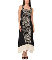 Vince Camuto Woven Square Neckline Sleeveless Printed Maxi Shift Dress