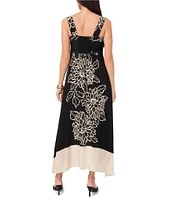 Vince Camuto Woven Square Neckline Sleeveless Printed Maxi Shift Dress