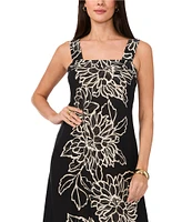 Vince Camuto Woven Square Neckline Sleeveless Printed Maxi Shift Dress