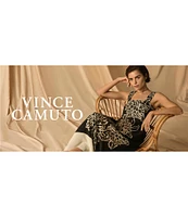 Vince Camuto Woven Square Neckline Sleeveless Printed Maxi Shift Dress