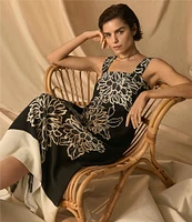 Vince Camuto Woven Square Neckline Sleeveless Printed Maxi Shift Dress