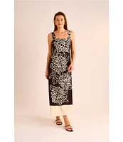 Vince Camuto Woven Square Neckline Sleeveless Printed Maxi Shift Dress