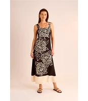 Vince Camuto Woven Square Neckline Sleeveless Printed Maxi Shift Dress