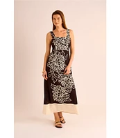 Vince Camuto Woven Square Neckline Sleeveless Printed Maxi Shift Dress