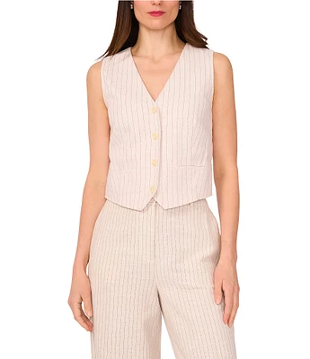 Vince Camuto Woven Stripe V-Neck Sleeveless Vest