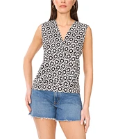Vince Camuto Woven Surplice V-Neck Sleeveless Printed Top