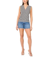 Vince Camuto Woven Surplice V-Neck Sleeveless Printed Top