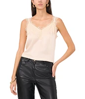 Vince Camuto Woven V-Neck Sleeveless Lace Trim Blouse