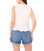 Vince Camuto Woven V-Neck Sleeveless Pleated Peplum Tank