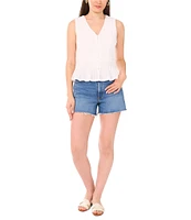 Vince Camuto Woven V-Neck Sleeveless Pleated Peplum Tank