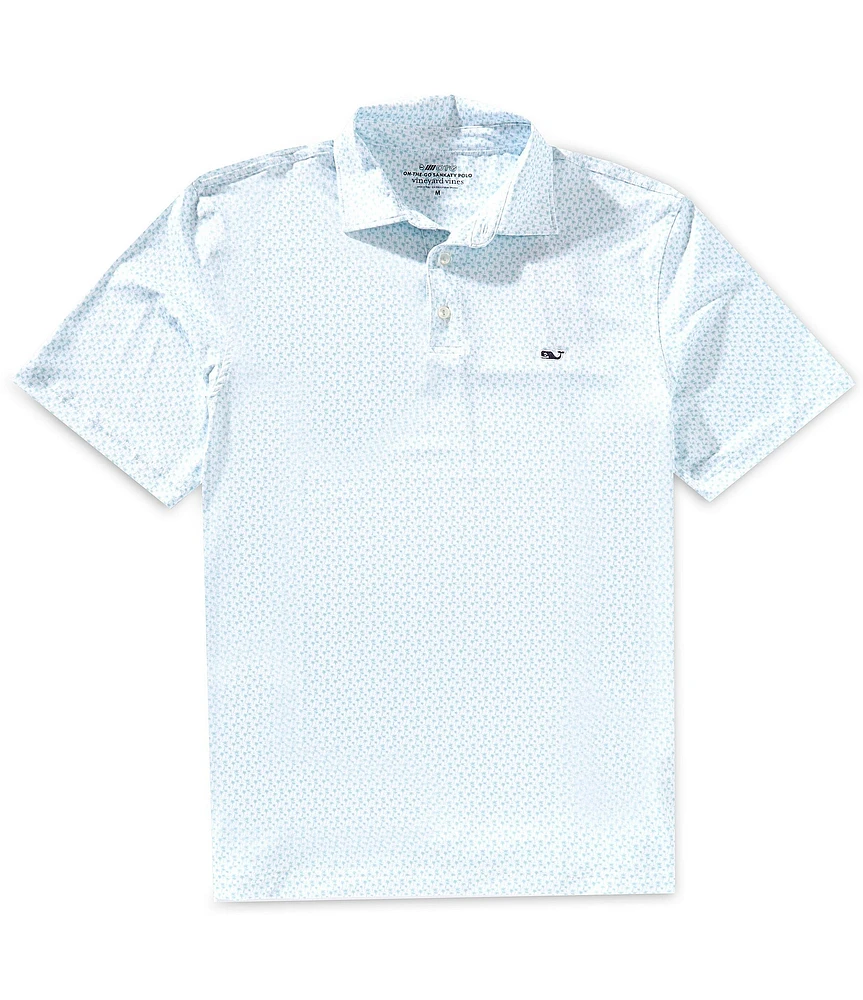 Vineyard Vines Palm Tree Print Sankaty Performance Stretch Short Sleeve Polo Shirt