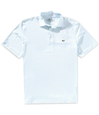 Vineyard Vines Palm Tree Print Sankaty Performance Stretch Short Sleeve Polo Shirt