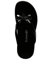 Vionic Bella Patent Bow Detail Thong Slip-On Sandals