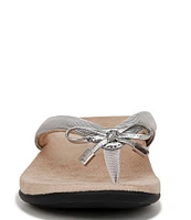 Vionic Bella Ribbed Metallic Bow Detail Thong Sandals