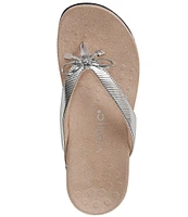 Vionic Bella Ribbed Metallic Bow Detail Thong Sandals