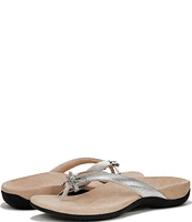 Vionic Bella Ribbed Metallic Bow Detail Thong Sandals