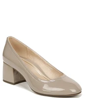 Vionic Carmel Crinkle Patent Leather Block Heel Pumps