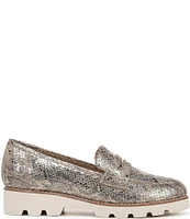 Vionic Cheryl II Metallic Snake Print Leather Lugged Penny Loafers