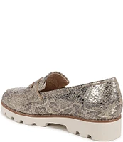 Vionic Cheryl II Metallic Snake Print Leather Lugged Penny Loafers