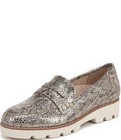 Vionic Cheryl II Metallic Snake Print Leather Lugged Penny Loafers