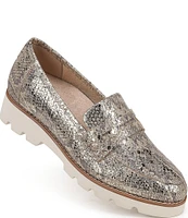 Vionic Cheryl II Metallic Snake Print Leather Lugged Penny Loafers