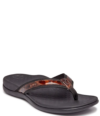 Vionic Tide II Tortoise Print Patent Leather Thong Sandals