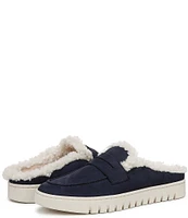 Vionic Uptown Nubuck Suede Faux Shearling Lined Penny Mules