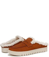 Vionic Uptown Nubuck Suede Faux Shearling Lined Penny Mules