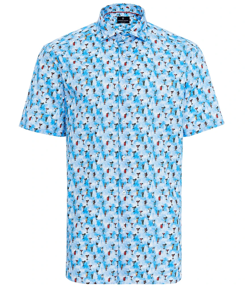 Visconti Big & Tall Drinks Print Stretch Short Sleeve Woven Shirt