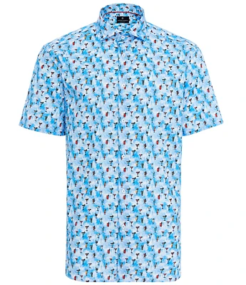 Visconti Big & Tall Drinks Print Stretch Short Sleeve Woven Shirt