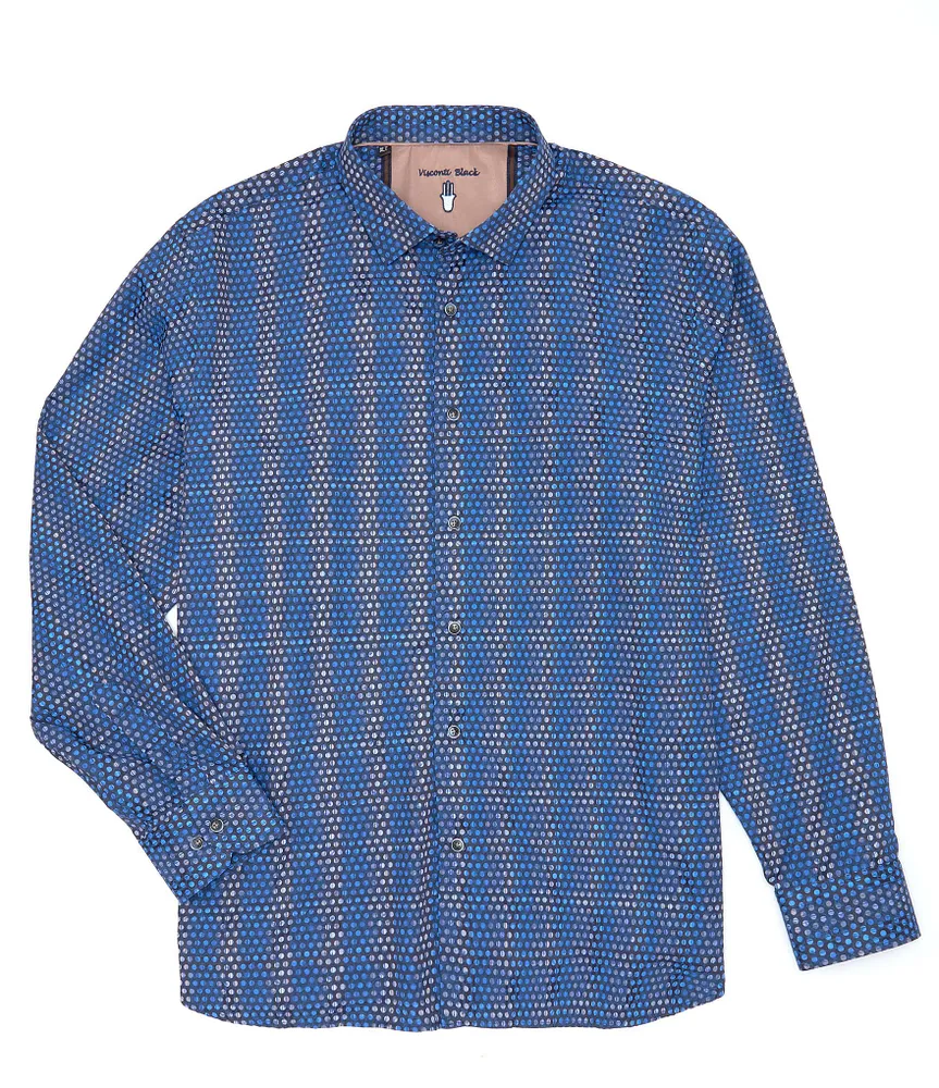 Visconti Big & Tall Mini-Circlee Print Stretch Long Sleeve Woven Shirt