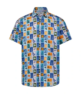 Visconti Big & Tall Multi-Color Print Stretch Short Sleeve Woven Shirt