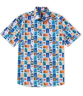 Visconti Big & Tall Multi-Color Stamp Print Stretch Short Sleeve Woven Shirt