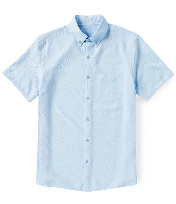 Visconti Big & Tall Performance Stretch Short Sleeve Solid Seersucker Woven Shirt